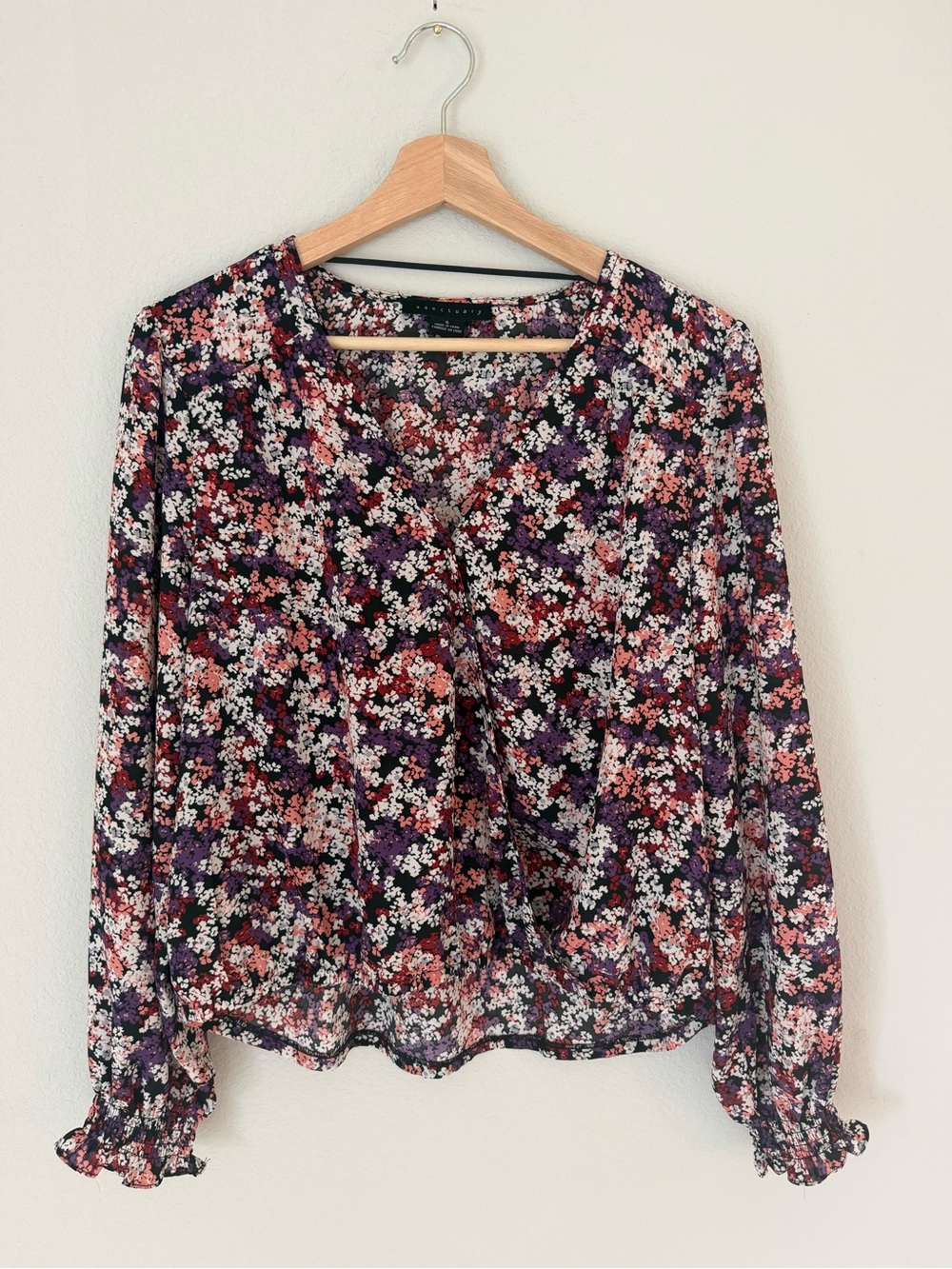 Sanctuary Purple Multi Floral V-Neck Blouse